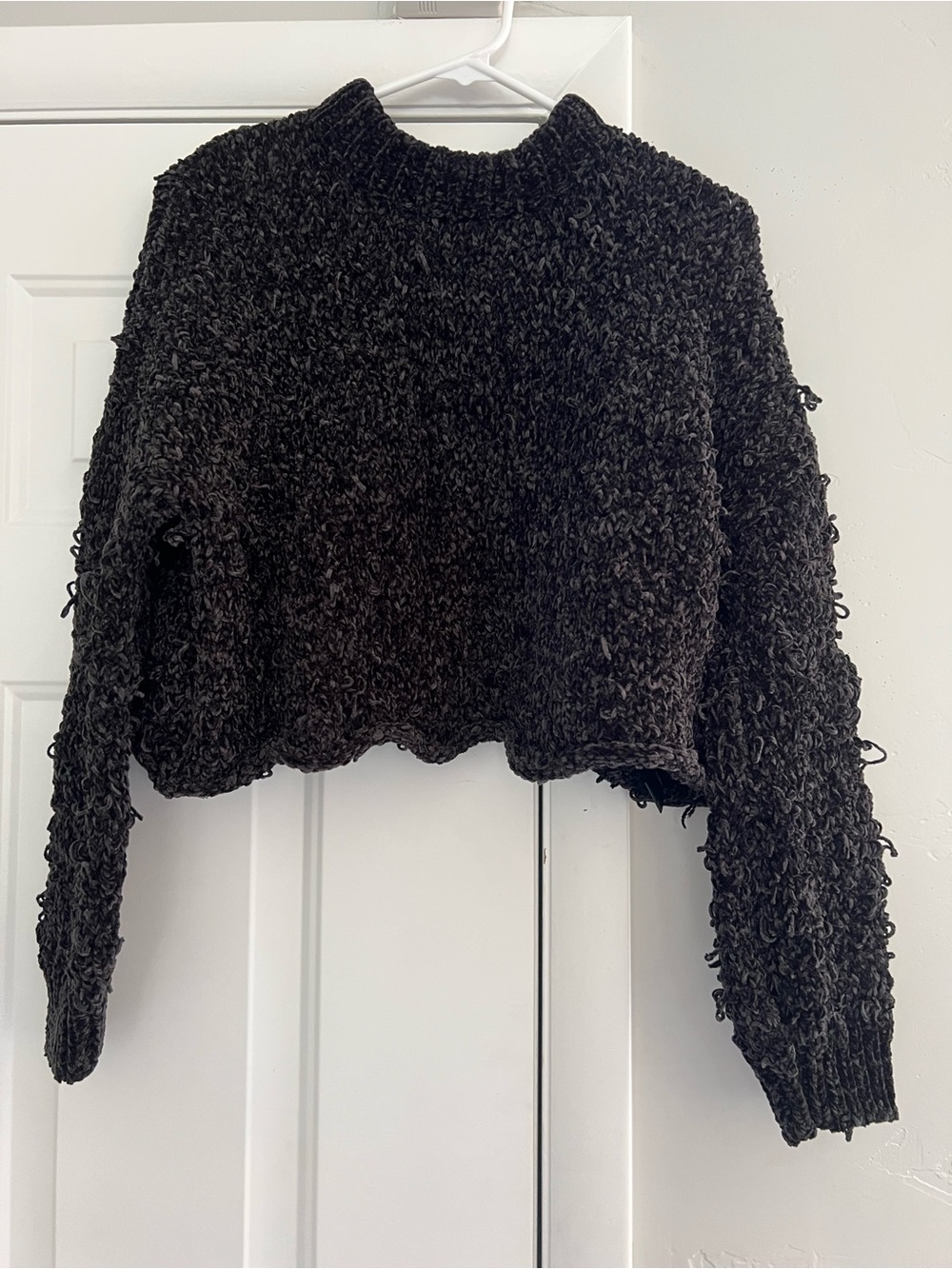 Urban Outfitters Black Textured Cropped Crewneck Sweater